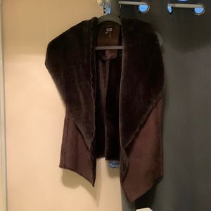 Brown faux suede and fur vest